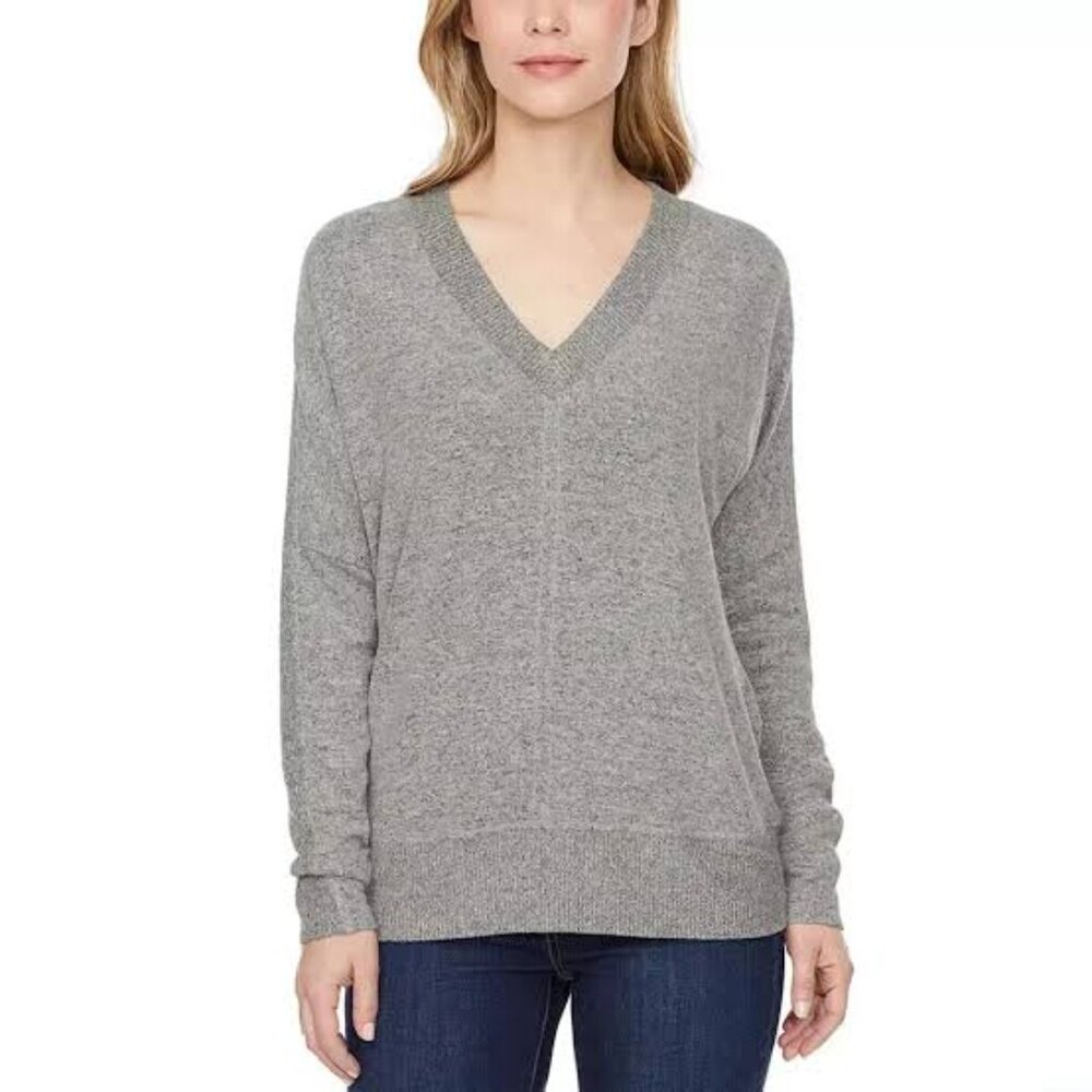 NWT 🩶 Buffalo David Bitton Heather Gray V-neck Sweater/Sweatshirt Blouse in XL